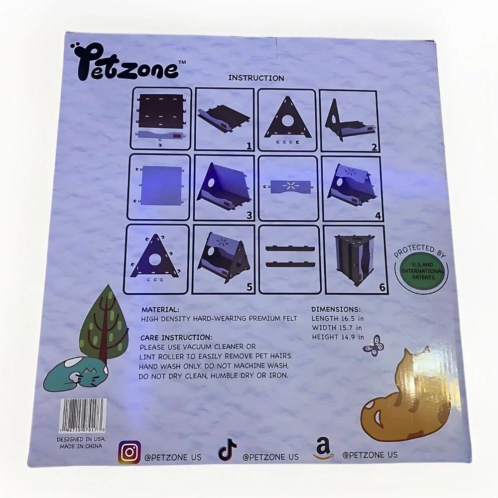 PETZONE Indoor Cat Cave Bed Tunnel Felt Scratch‎ Resistant Blue Grey Medium